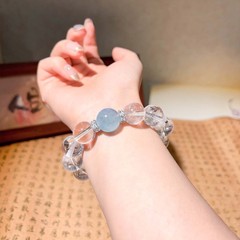 天然白阿塞水晶圆珠手串女款轻奢小众海蓝宝手链送礼物手饰品批发