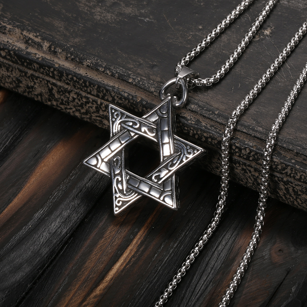 Hexagram Pendant Necklace For Men In Stainless Titanium Steel_voghion.com