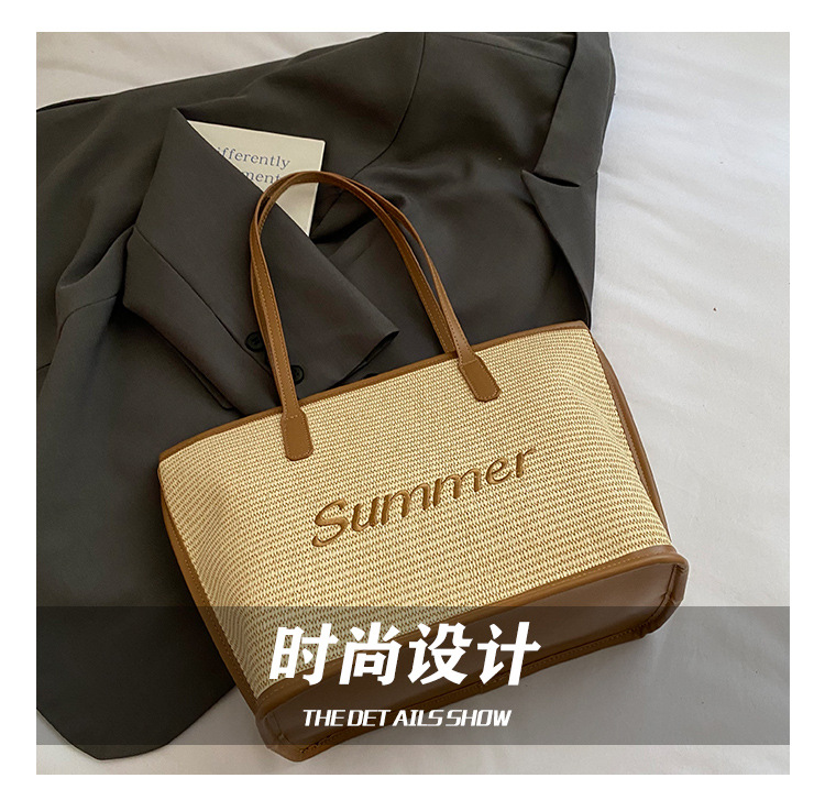 Straw woven letter large-capacity bag 2025 single-shoulder large bag for women, new beach woven summer Korean-style tote bag Item Picture