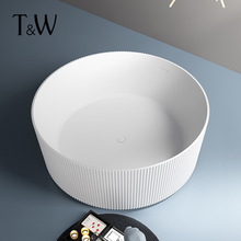 圆形亚克力浴缸家用独立式竖条纹双人酒店民宿跨境外贸浴盆工厂