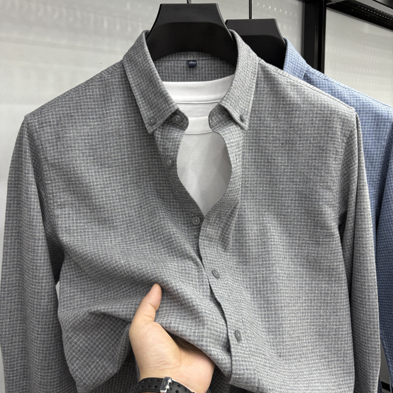 [Cross-Border Big Brand] Tommy Pure Color Long-Sleeved Shirt Men's 100% Cotton Anti-Wrinkle Men's Shirt Young and Middle-Aged Tops