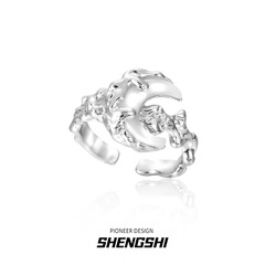 韓版INS風戒指不掉色小眾設計個性不規則月亮高級感開口指環飾品