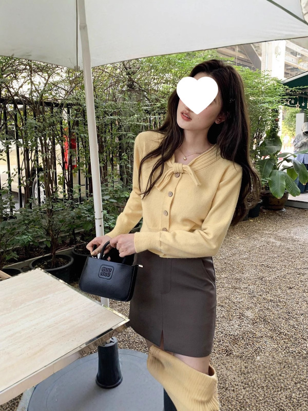 韩系甜美蝴蝶结针织开衫女秋季设计感别致毛衣打底衫洋气绝美上衣|undefined