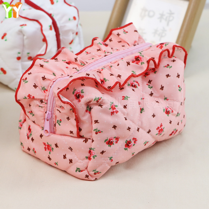 暖色系シアーシャかわいい女の子化粧品収納バッグ純綿蝶花出勤収納ソフトバッグ化粧バッグ|undefined