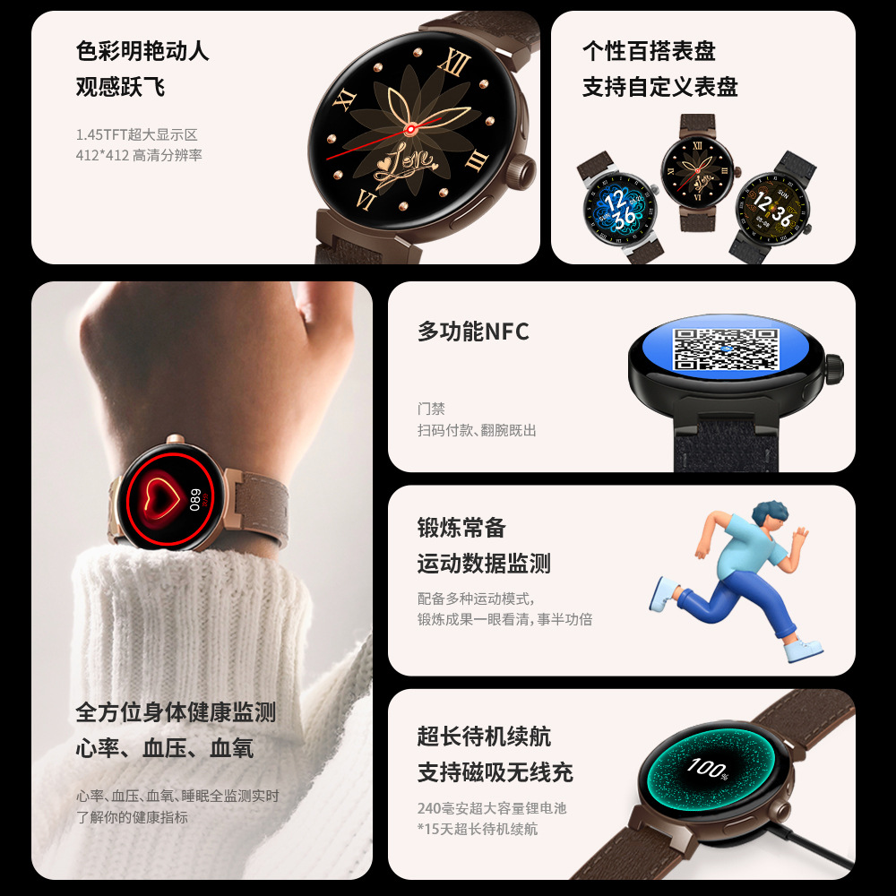 Las ventas directas de la marca Patriot V2 reloj inteligente ultra claro dial dinámico de alta gama Luz de lujo reloj de teléfono de las mujeres