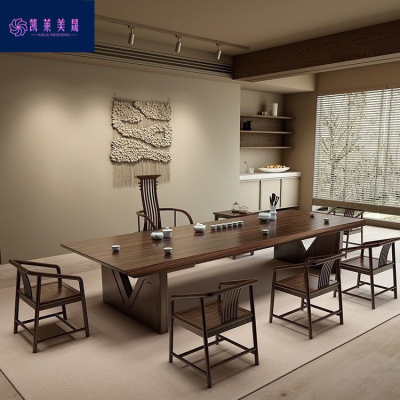 New Chinese-Style Ebony Wood Tea Table and Chair Set, Solid Wood Tea Table and Tea Set for Home or Office, Natural Wood Tea Table