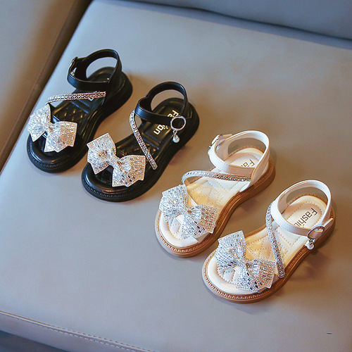 2024 Summer Korean Style Girls Rhinestone Sandals Baby Fairy Style Roman Shoes Children Little Girls Fashion Princess Shoes