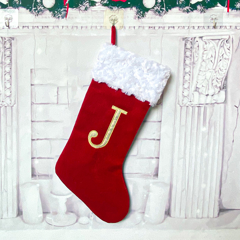 跨境爆款大号圣诞袜圣诞节装饰品英文字母袜红色高档金丝绒礼物袜