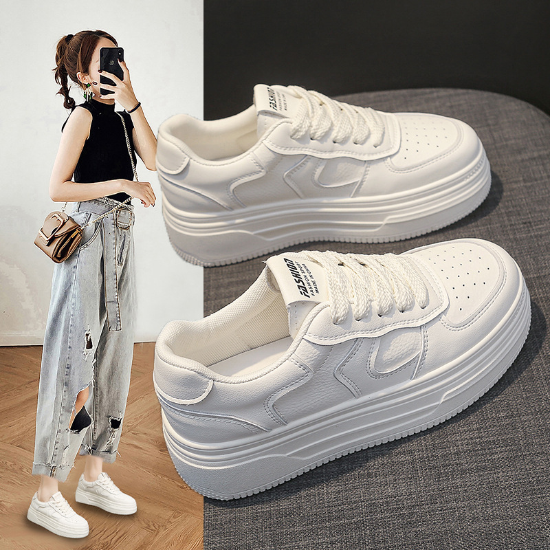 Thick-Soled Height-Increasing Sneakers for Women 2026 Spring and Summer New Style Genuine Leather Women's Shoes Versatile White Shoes Women's Casual Shoes Sports Shoes