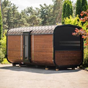Canadian Red Cedar 4 Person Outdoor Steam Cube Sauna Room 9 kW Outdoor Panoramic Sauna Villa