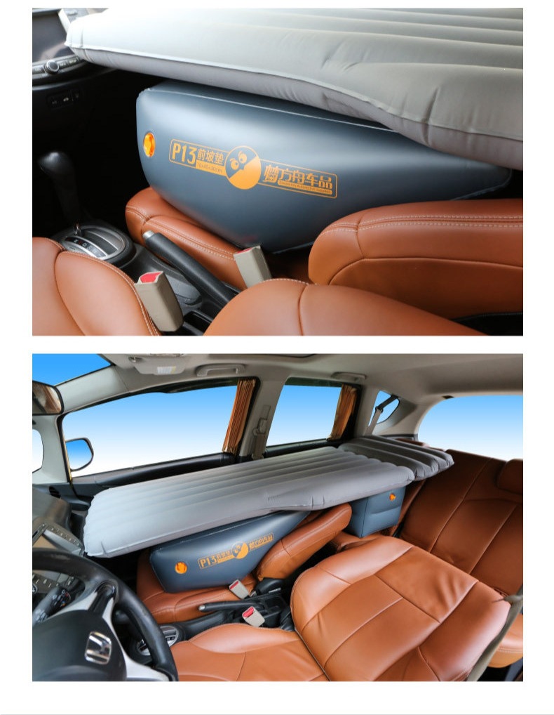 Car inflatable mattress for the front seats, inflatable cushion to increase height, converts the car into a bed for sleeping in the car, with leveling feature