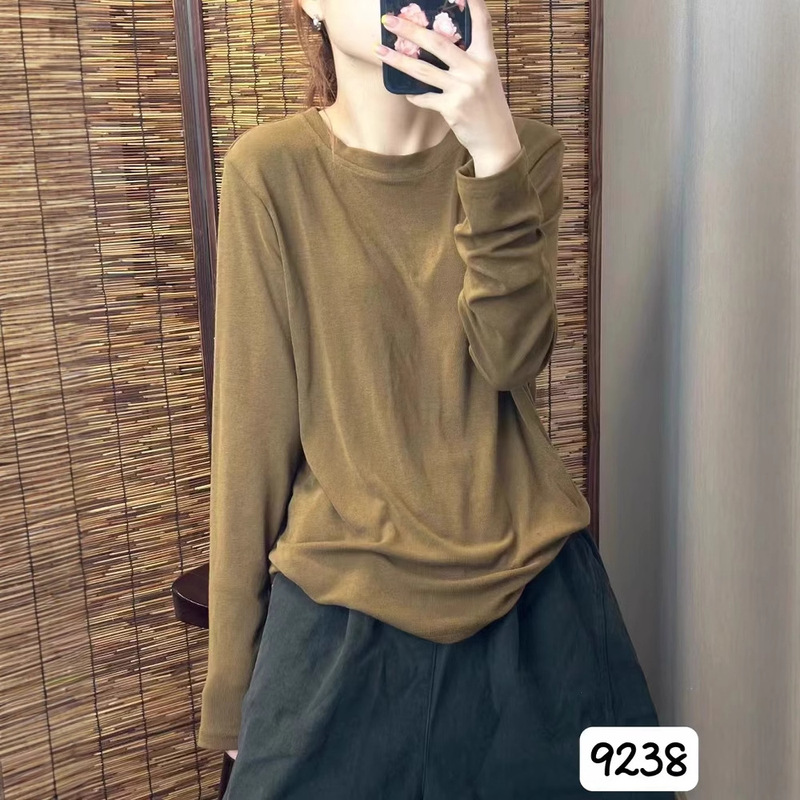 新品韩版简约宽松显瘦圆领纯色打底衫百搭亲肤T恤内搭女|undefined