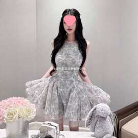 生日party小礼服女富家千金感重工蕾丝绣花网纱收腰蓬蓬公主短裙