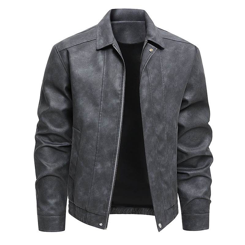 Cross-Border Plus Size Jacket Men's Pu Leather Jacket Men's Suede Lapel Jacket Men's Loose Trendy Brand Korean Style Accessible Luxury Business