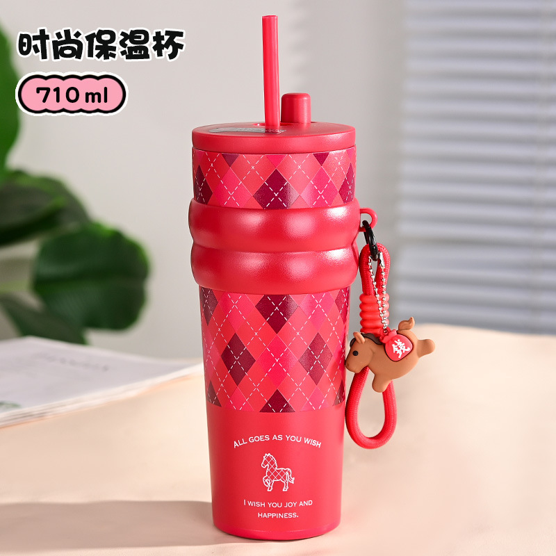 Nueva taza de paja de alto valor facial con cuerda 316 taza de aislamiento térmico de acero inoxidable taza de hielo portátil de gran capacidad