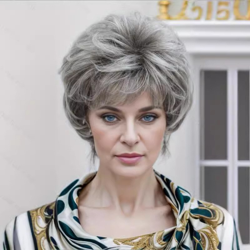 Foreign Trade Explosions Curly Hair Wig Ladies Fluffy Short Hair Curly Hair Wig Gradient Grey Old Age Wig One Piece Hair Foreign Trade Explosions Curly Hair Wig Ladies Fluffy Short Hair Curly Hair Wig Gradient Grey Old Age Wig One Piece Hair