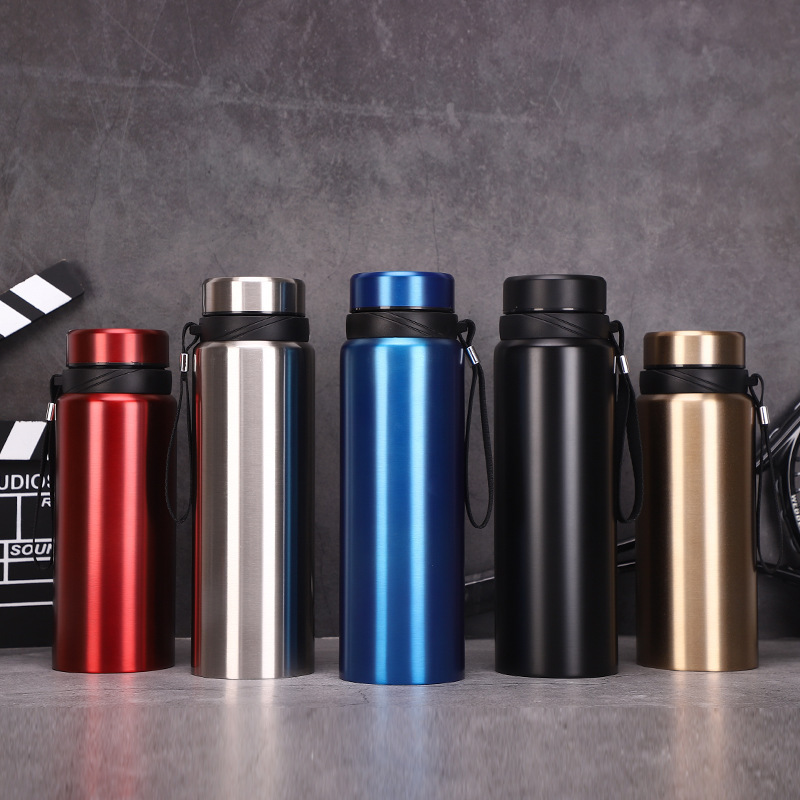 Botella termo de acero inoxidable 304, portátil para exteriores y coche, gran capacidad, con asa