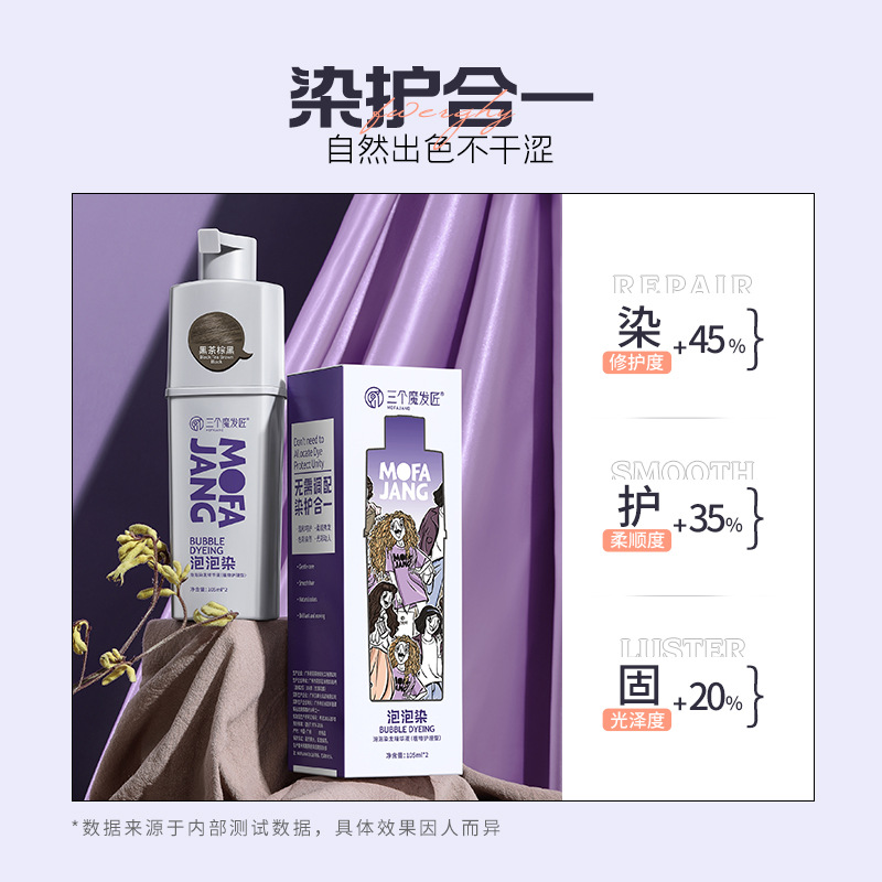 Three Magic Hair Colorist Chestnut Brown Washable Temporary Trend Color Self-Use Foam Plant Hair Dye Wholesale