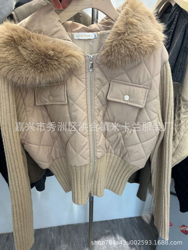 新款高货小众设计拉链高领毛衣外套韩系穿搭菱格拼接修身针织开衫|undefined
