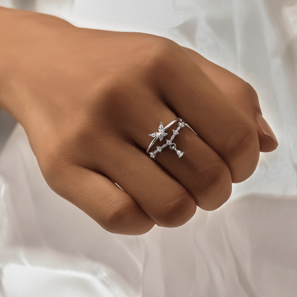 2g Weight Zircon Inlay Material Open Rings Classification Adjustable Ring Size 1 Piece Quantity Daily Occasion 925 Sterling Silver Material Cross, Heart Shape, Butterfly Pattern All Seasons Season Women's Gender Plating, Inlay Design Simple Style, IG Style Style 925 Sterling Silver Zircon Cross Heart Shape Butterfly Open Rings 925 Sterling Silver Rings 46