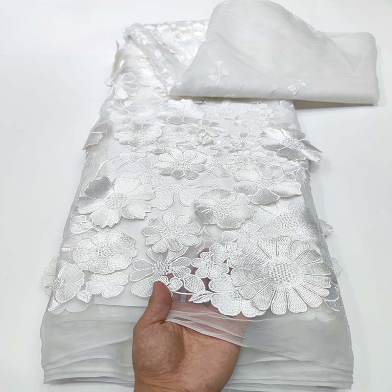 Fábrica en stock tela de malla bordada 3D tridimensional de ancho completo bordado tela moda gran flor bordado tela JX1494 image 9
