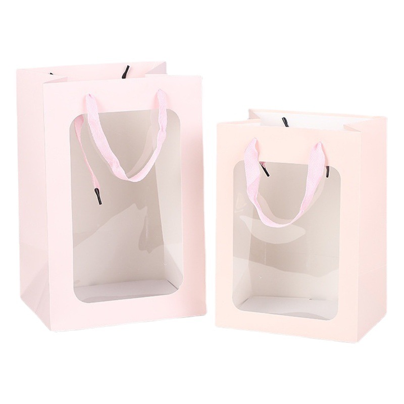 Bolsa de regalo transparente con apertura de ventana Bolsa de papel para el día de la madre bolsa de regalo de flores embalaje bolsa de regalo de recuerdo con apertura de ventana