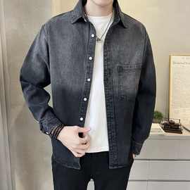 春秋款牛仔衬衫式外套男士潮流年新款渐变薄款夹克男装上衣服订货