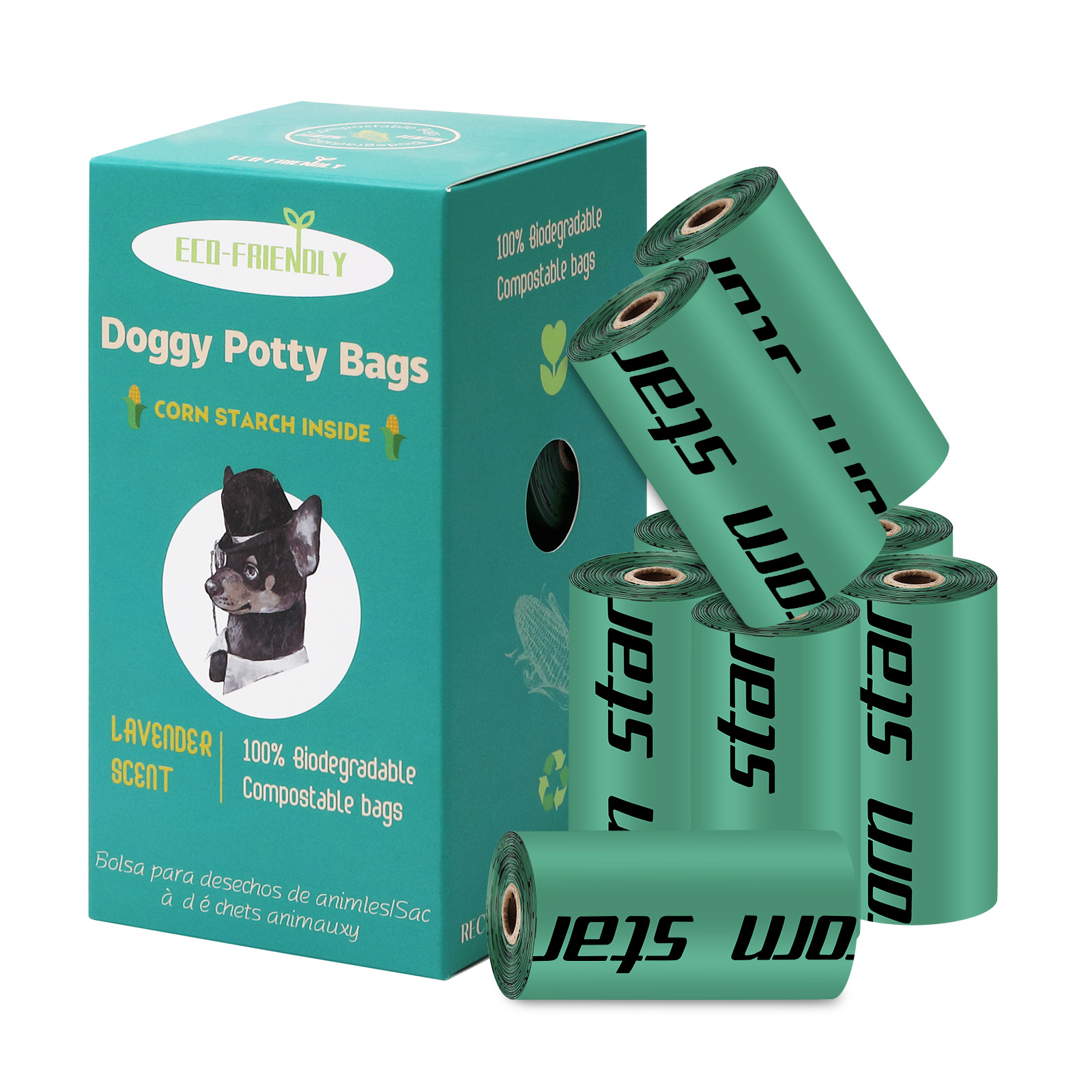 Nueva bolsa de mierda de almidón de maíz desechable 1,5 seda engrosada degradación completa bolsa de heces de perro bolsa de basura para mascotas