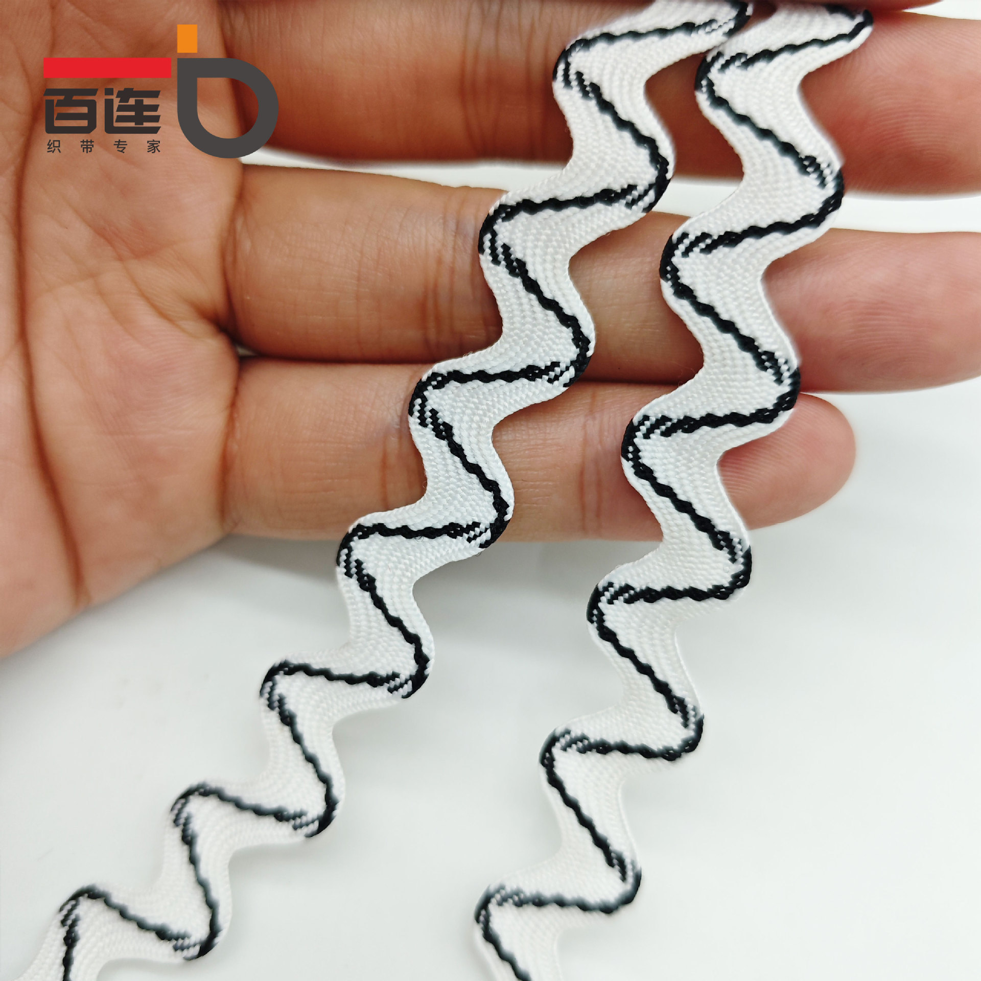 9MM color en blanco y negro, banda curva, patrón ondulado, decoración de bolsos, Lolita Hanfu, encaje, accesorios en forma de S