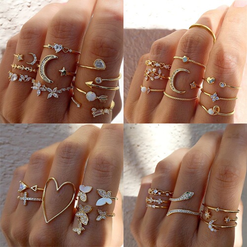 Eurasian cross-border best-selling Instagram creative geometric joint ring set for women, featuring hollow heart butterfly rings