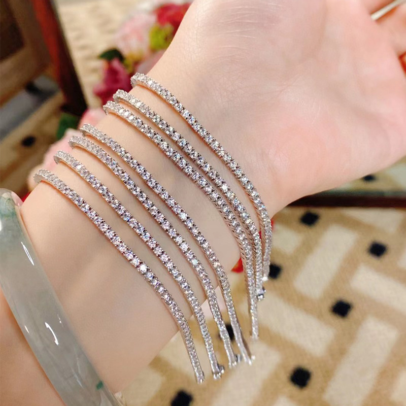 Fashionable Simple Elegant 18K Gold Four Claw Diamond Bracelet Women's Sterling Silver Full Diamond Luxury Carat Real Diamond Bracelet Bracelet