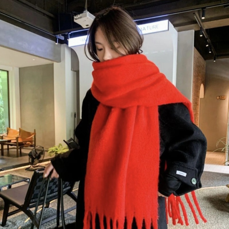 欣欣子同款韩系格子围巾女秋冬季高级感保暖披肩马海毛学生围脖男|undefined