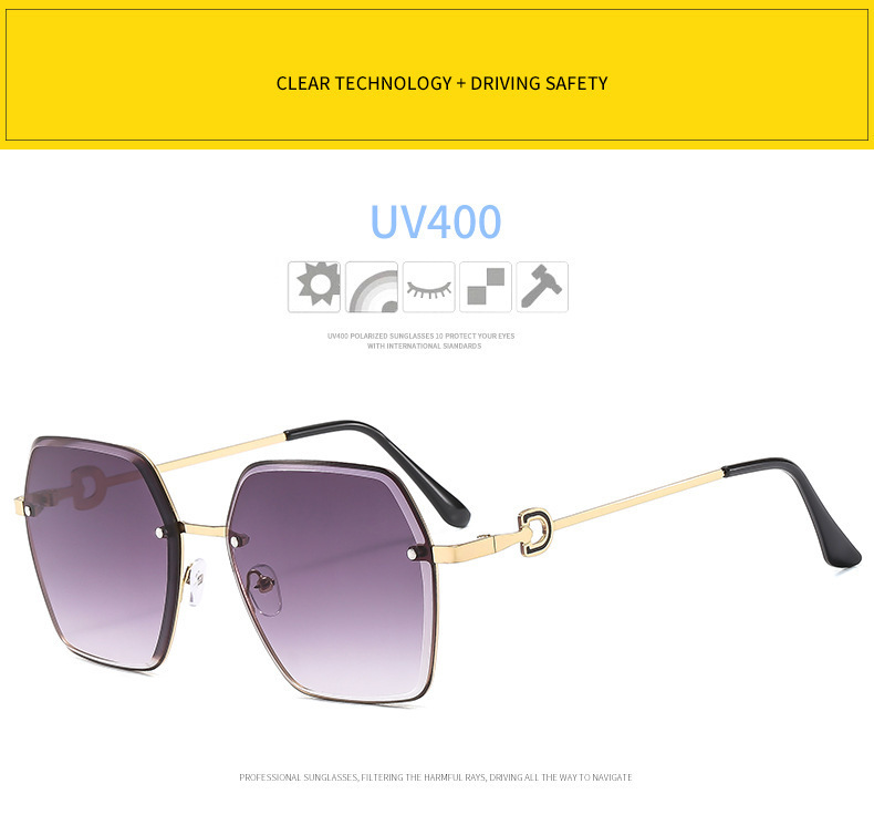 New Trendy UV Gradient For Women Summer Sun Protection Rimless Cut Edge Sunglasses High-end Glasses_voghion.com
