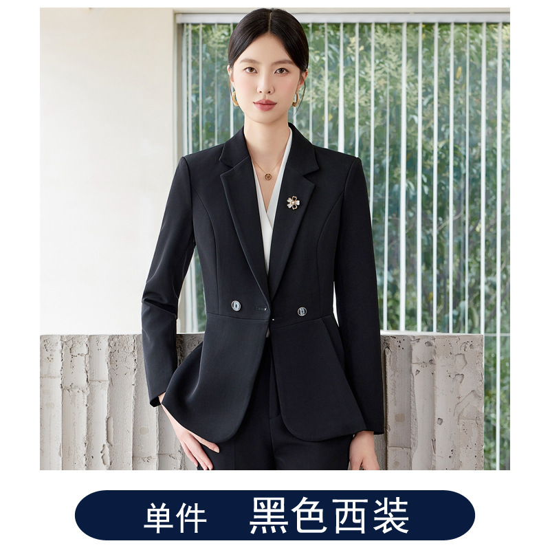 黑色职业西装套装女春秋新款高端美容师工作服珠宝店酒店前台工装|undefined