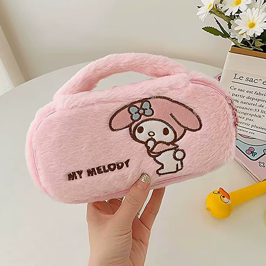 Плюшевый пенал Sanrio Hello Kitty, вместительный портативный канцтовары, многоразовый (22×12×3 см)