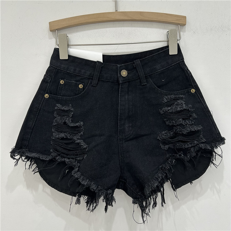 Pantalones Cortos de Mezclilla con Agujeros Rotos y Borde Deshilachado para Verano