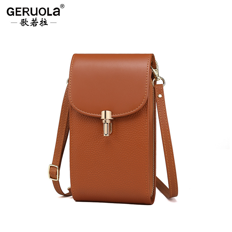 Bolso de cuero para teléfono móvil bandolera para mujer nuevo verano lichi piel de vaca bolso de comercio exterior para mujer bolso pequeño para teléfono móvil de un solo hombro mini
