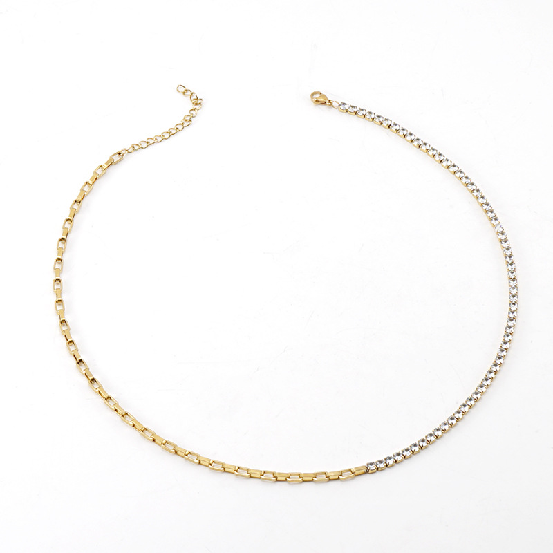 Fashion Geometric Titanium Steel Inlay Artificial Diamond Bracelets Necklace