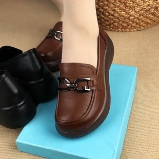Spring 2025 New Soft Leather British-style Small Leather Shoes for Lazy People Thick-soled Increased Platform Soft-soled Casual Loafers for Women