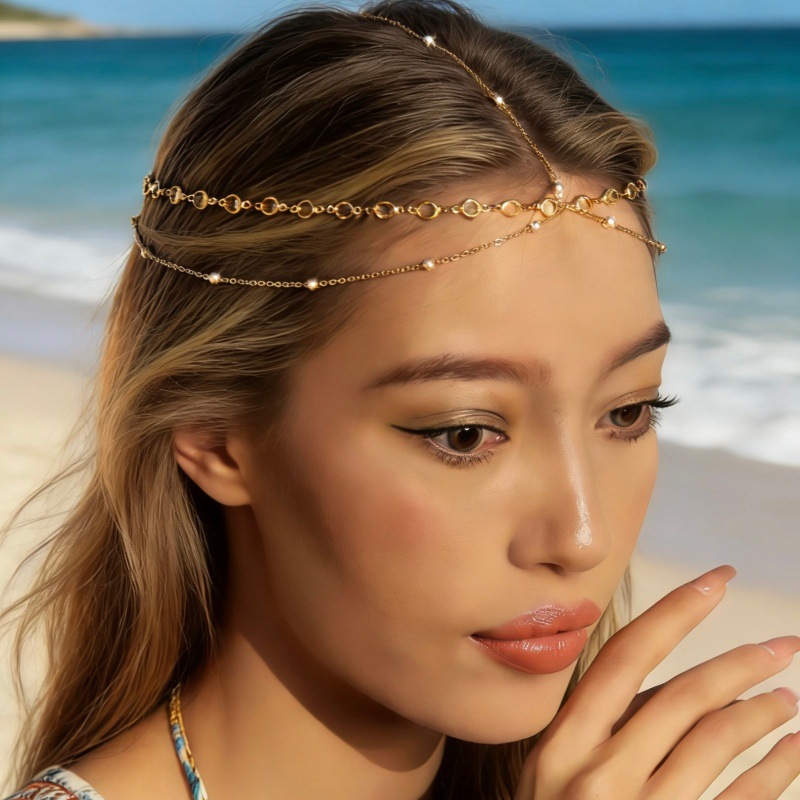 European and American Cross-Border Fashion Hair Accessories, Personalized Hair Ornaments, Metal Rhinestone Chain Tassel Head Chain, Hairband, Bridal Holiday Accessories