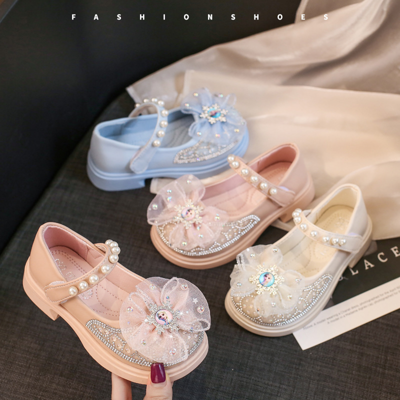 Zapatos de cristal para niñas zapatos de cuero princesa para niños 2025 nuevos zapatos de un solo niño arco de estilo extranjero zapatos de chicas