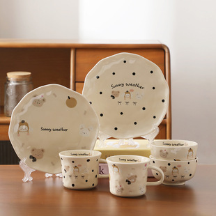 Xu Family Meng Meng Family Cute Cartoon Ceramic Tableware Dishes suit Household Rice Bowl Children's Rice Bowl Dessert Bowl