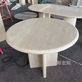 意大利象牙白洞石餐桌设计师款别墅西餐厅餐台侘寂风格餐桌展厅桌