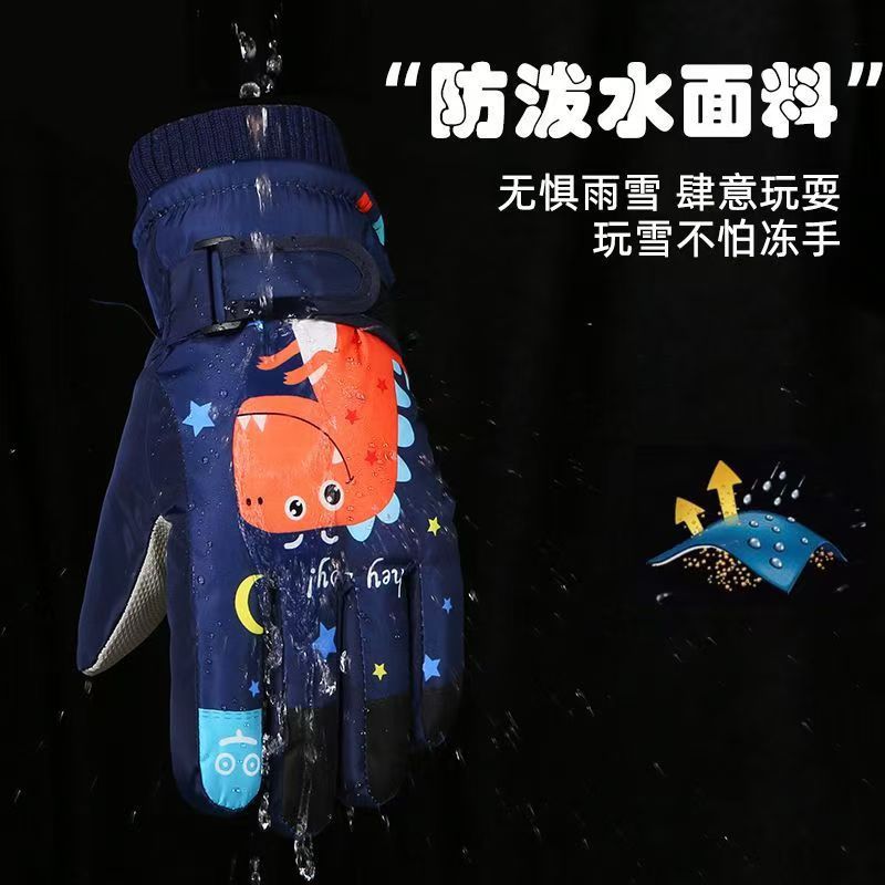 国境を越えた子供用手袋、スキー、サイクリング、冬用、男女学生向け、漫画風、かわいい、厚手、裏起毛、秋冬用、保温、卸売
