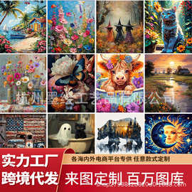 数字油画diy油彩画手绘数字画乡村风景手工填色画客厅卧室装饰画