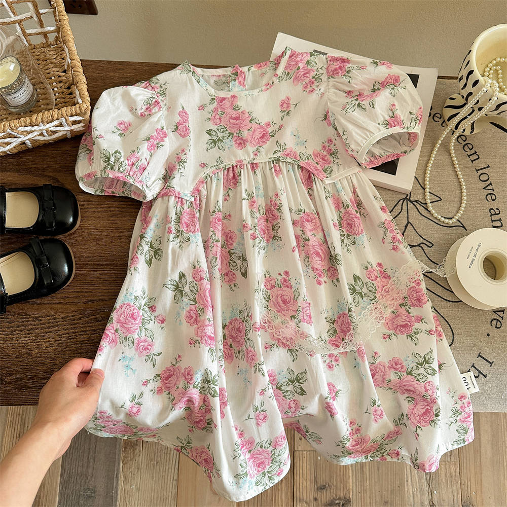 Vestido floral de temperamento de siete niñas con limón salado 25 verano nuevo estilo infantil estilo rural vestido de princesa con mangas abullonadas