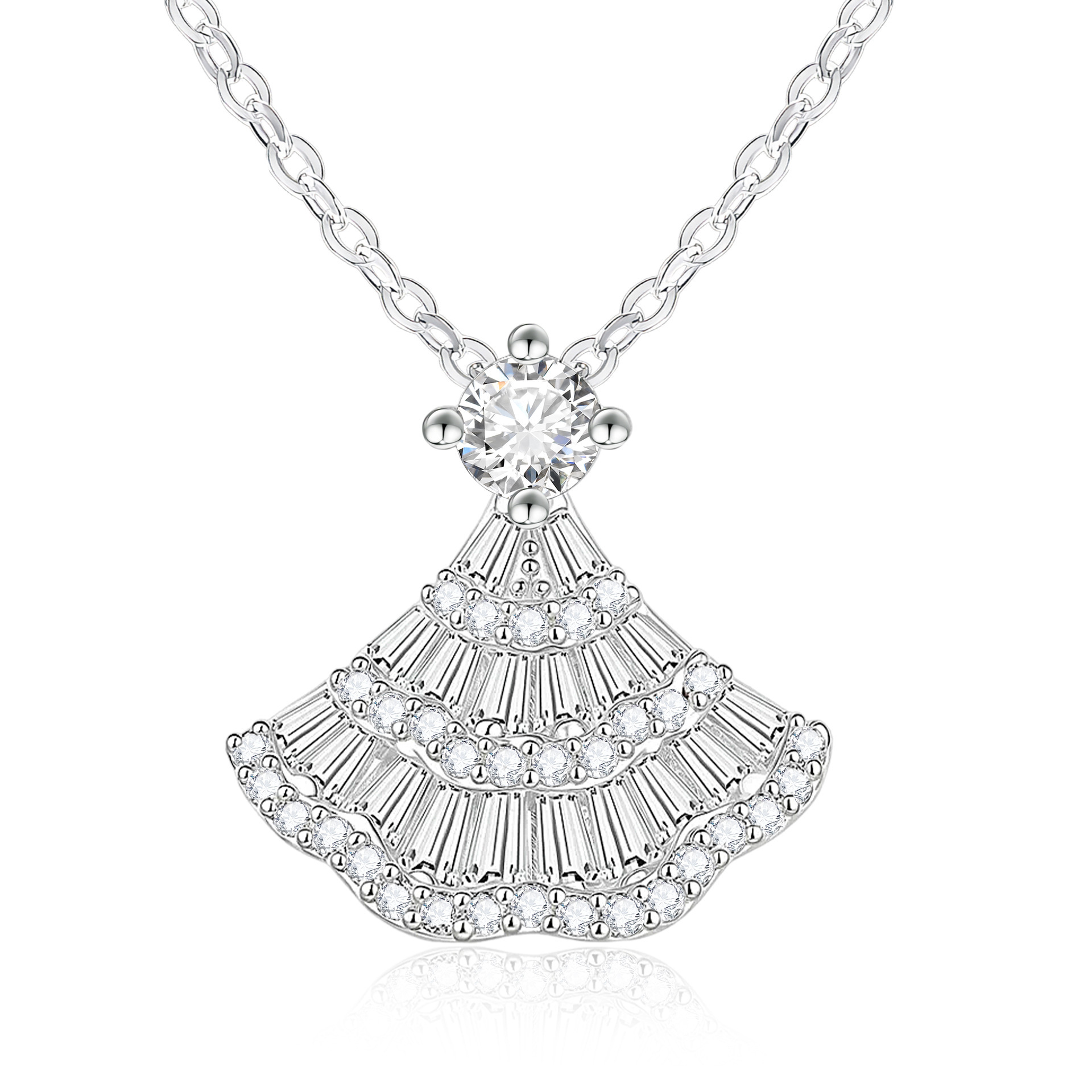 Sparkling Minimalist Elegant Moissanite Princess Dress-Style Full Diamond Collarbone Chain, Niche Design, High-End Light Luxury Fan-Shaped Diamond