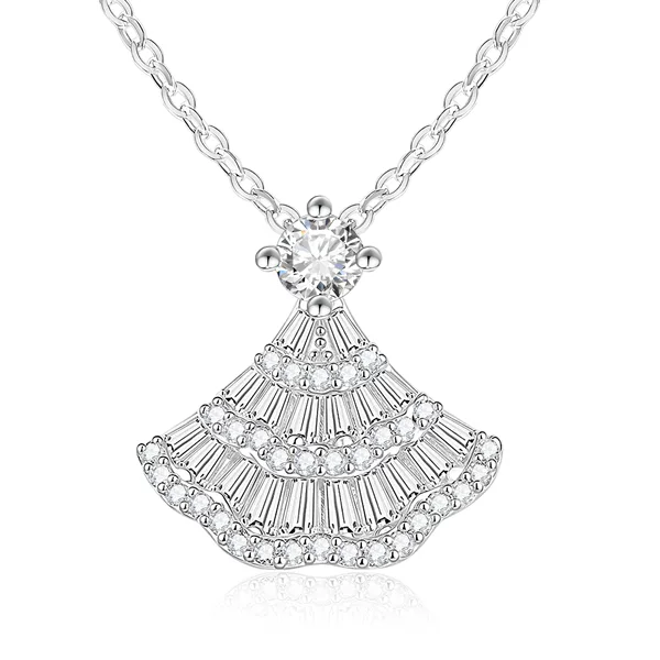 Sparkling Minimalist Elegant Moissanite Princess Dress-Style Full Diamond Collarbone Chain, Niche Design, High-End Light Luxury Fan-Shaped Diamond