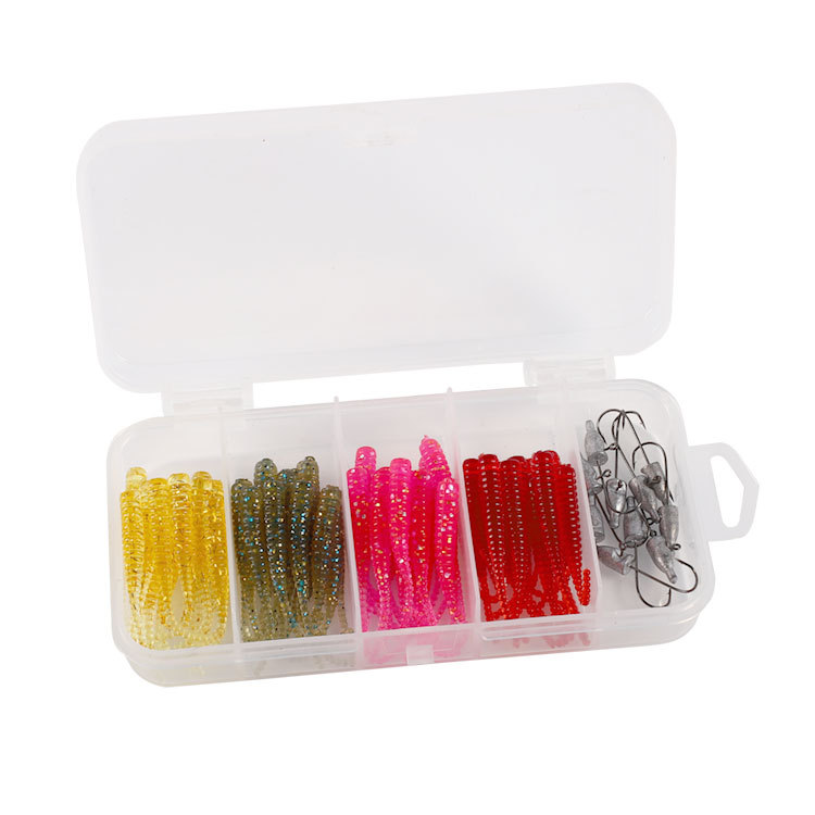 50 unidades de agua de mar de agua dulce multifuncional gusano suave cebo falso Luya cebo suave Venta caliente RAÍZ DE PESCA cebo traje de cabeza de plomo