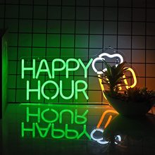 HAPPY HOUR 字母广告牌霓虹灯亚克力雕刻款LED灯家庭创意装饰霓虹